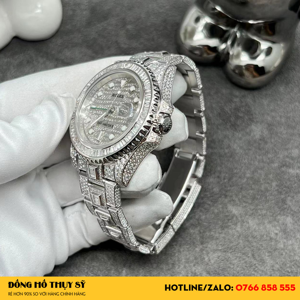 Đồng hồ rolex GMT-Master II 116769tbr chế tác vàng khối 18k, full kim cương thiên nhiên