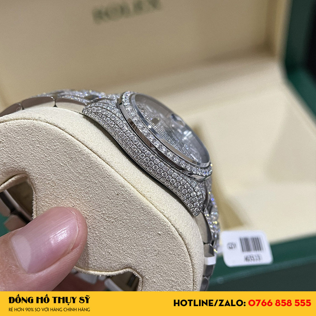 Rolex Datejust  41 126334 Mặt Số Rhodium Cọc Dạ Quang Dây Đeo Oyster Full Kim Cương Moissanit