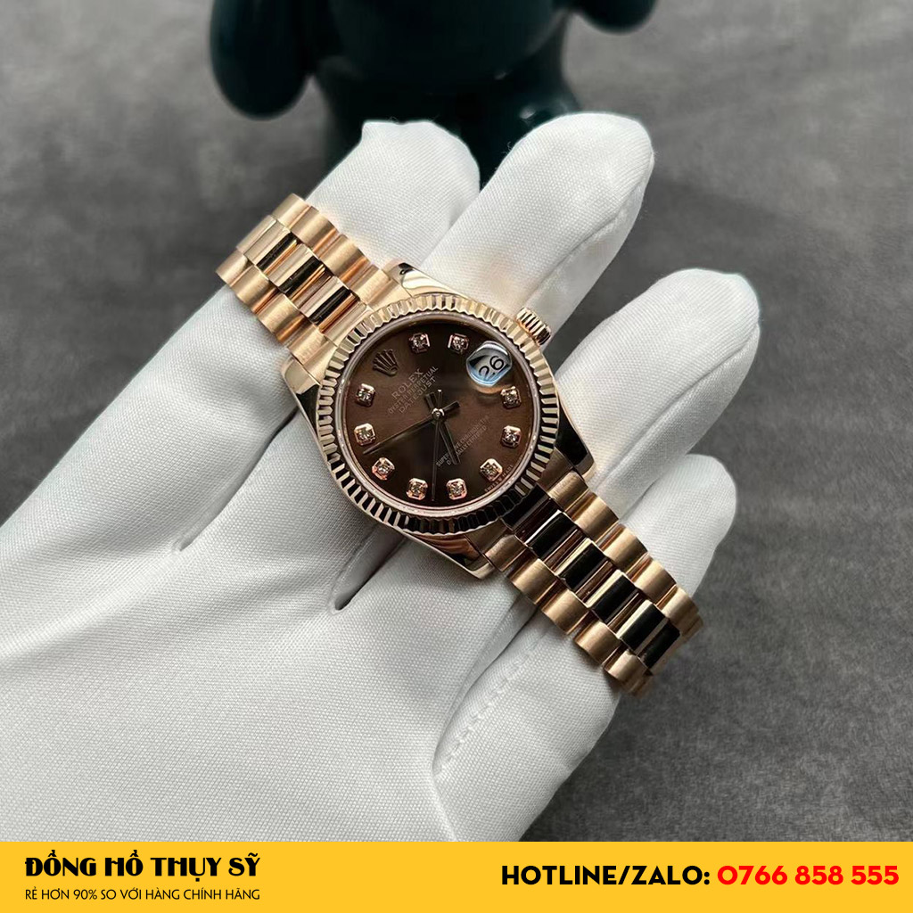 Rolex Lady-Datejust 279175 Cọc Số Nạm Kim Cương Vàng Hồng 18k