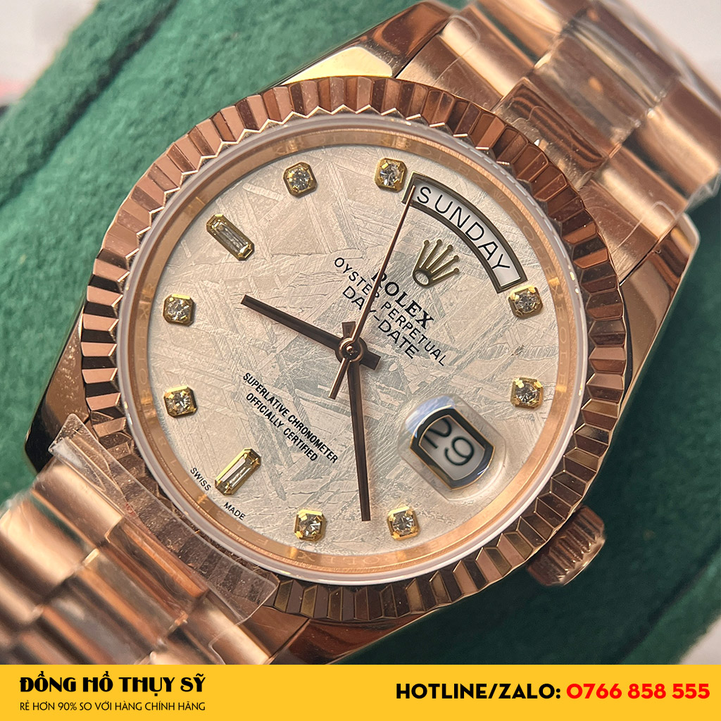 Đồng Hồ Rolex Replica Day-Date 118235 Mặt Thiên Thạch Bọc Vàng Hồng 18k