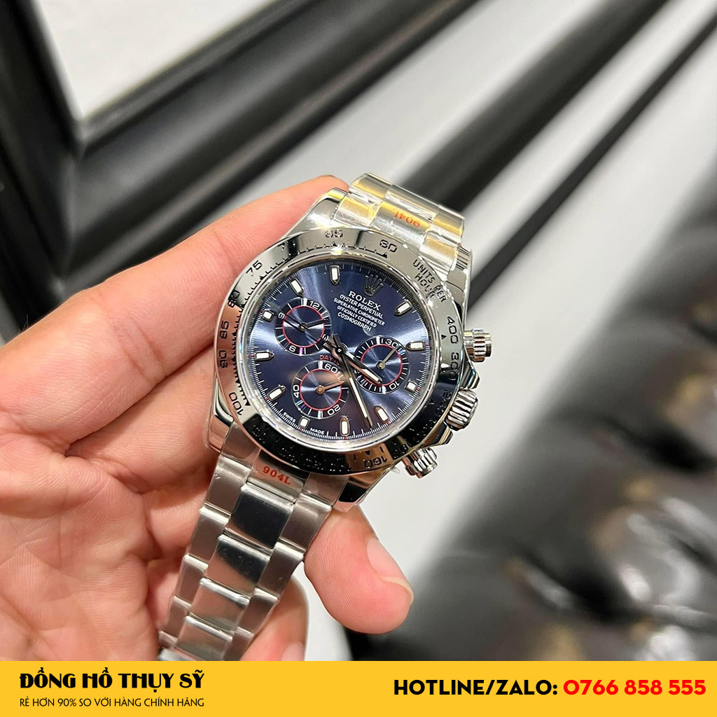 Đồng Hồ Rolex White Gold Cosmograph Daytona Like Auth 1:1 Blue Index Dial 116509