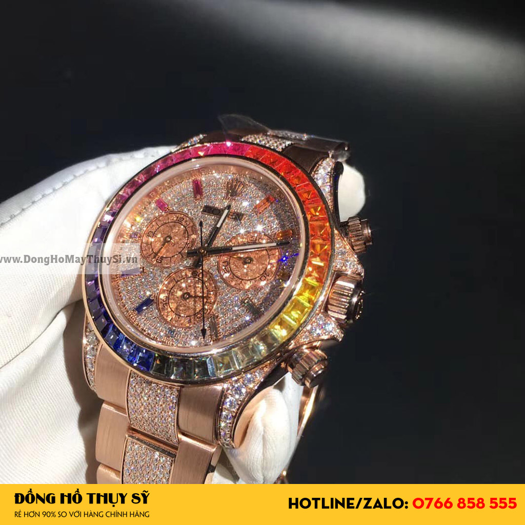 Cosmograph Daytona Rainbow 116595rbowdp Chế Tác Vàng Nguyên Khối 18K Kim Cương Thiên Nhiên