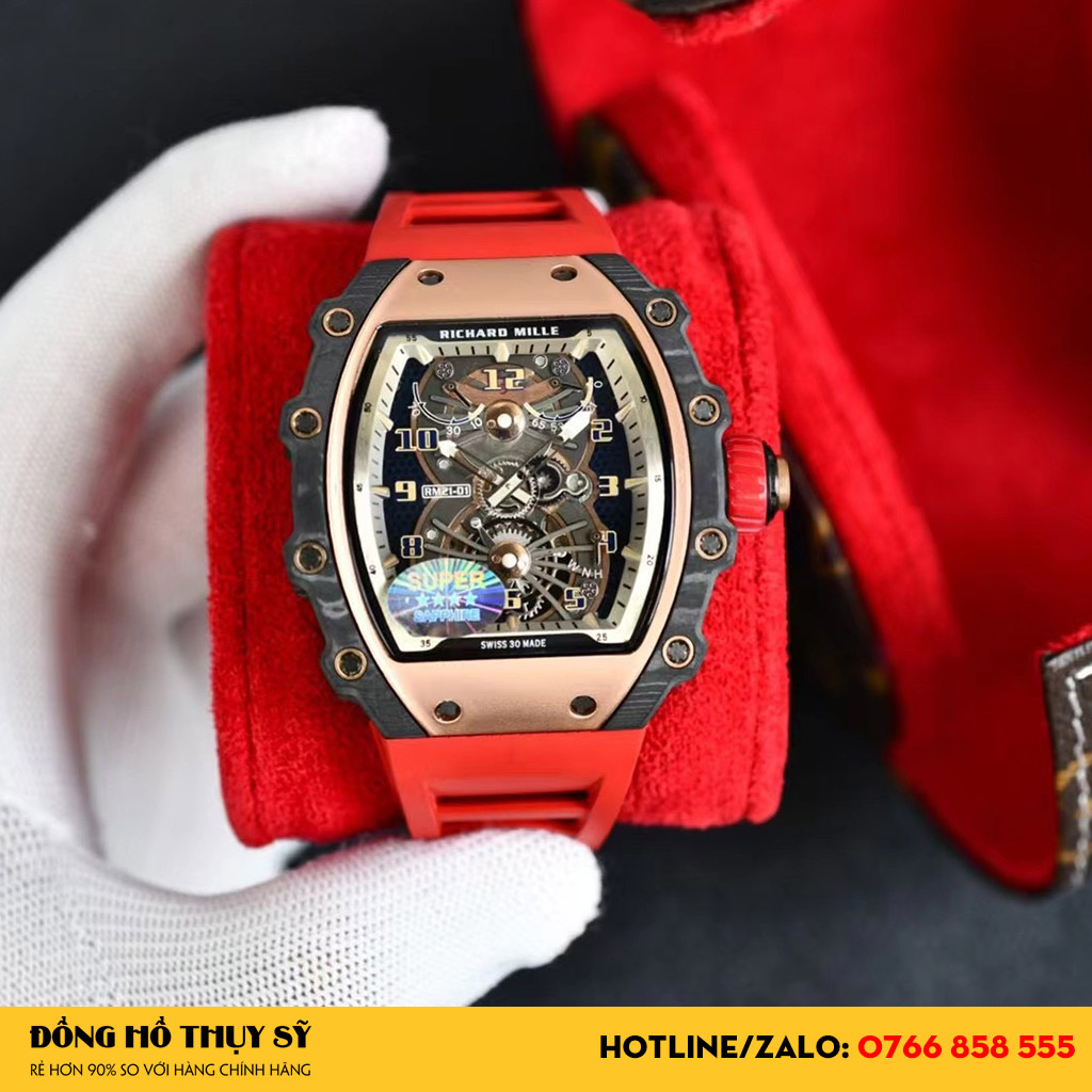 Đồng hồ Richard Mille Siêu Cấp RM12-01 Manual Winding Tourbillon Dây Cao Su Đỏ