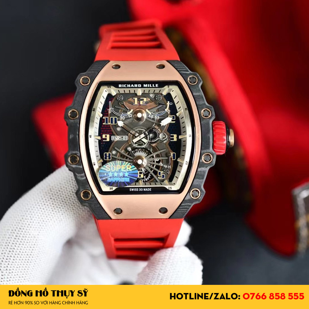 Đồng hồ Richard Mille Siêu Cấp RM12-01 Manual Winding Tourbillon Dây Cao Su Đỏ