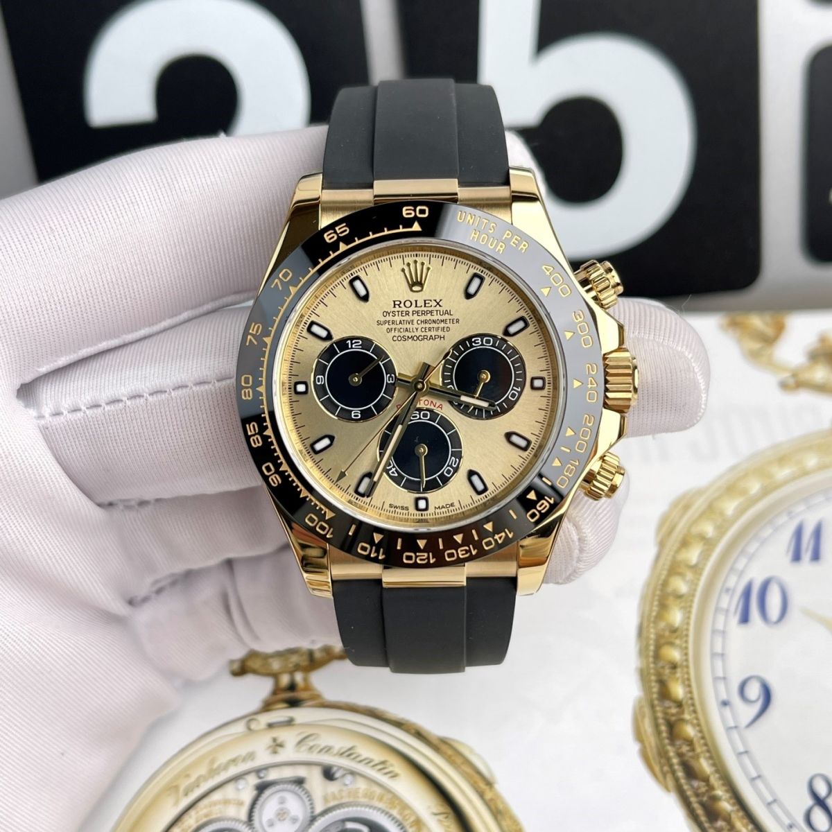 Đồng Hồ Rolex Cosmograph Daytona 116518LN Mặt Số Vàng Champagne Replica kiểu dáng đẹp