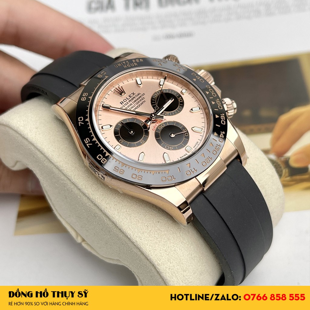 Chiêm ngưỡng vẻ đẹp Đồng Hồ Rolex Cosmograph Daytona Rep 1:1 116515LN Mặt Số Hồng Đen