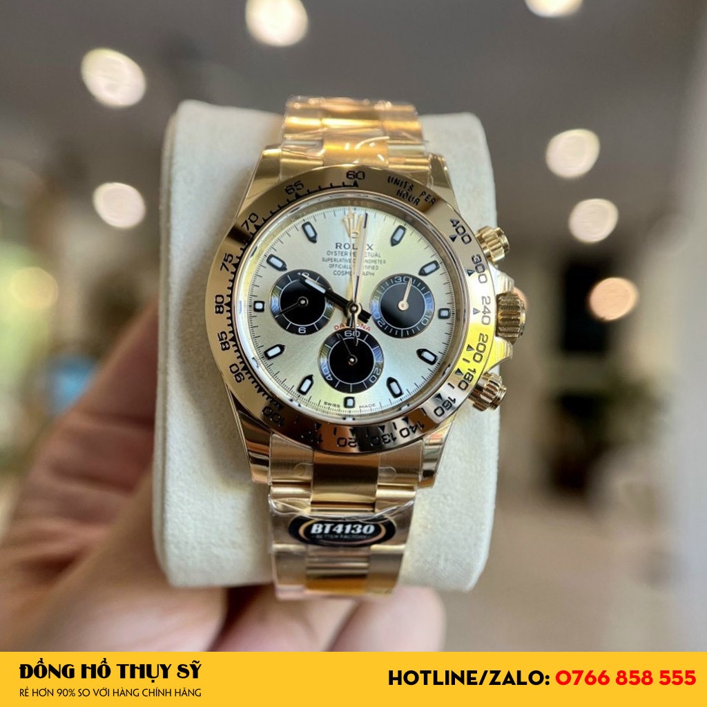 Mẫu Đồng Hồ Rolex Cosmograph Daytona 116508 Mặt Số Vàng Champagne Đen Fake đẹp