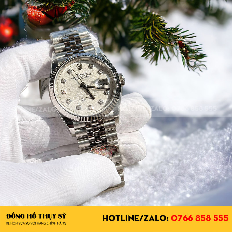 Đồng hồ rolex datejust độ mặt thiên thạch cọc số moissanite 36mm   