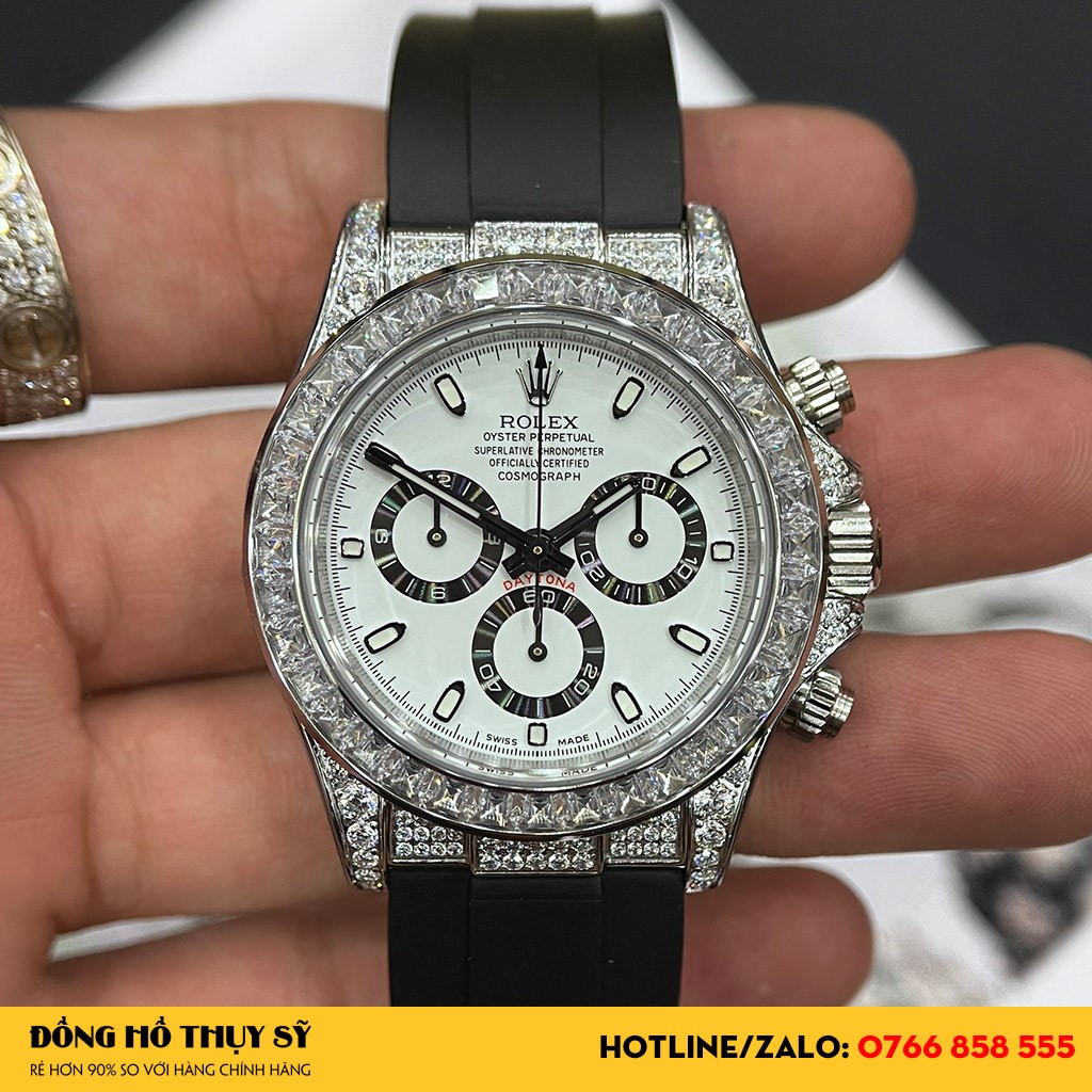Mặt số Đồng Hồ Rolex Daytona White Viền Full Đá Like Auth đẹp