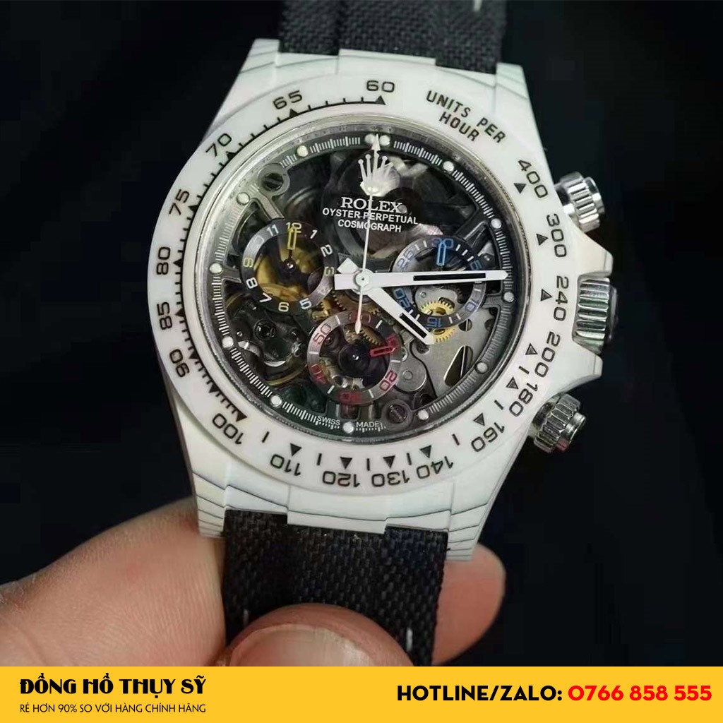 Đồng Hồ Rolex Like Auth Daytona Vỏ Carbon Mặt Skeleton ấn tượng