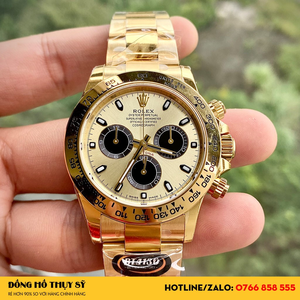 Đồng Hồ Rolex Siêu Cấp Cosmograph Daytona 116508 Mặt Số Vàng Champgne Đen đẹp