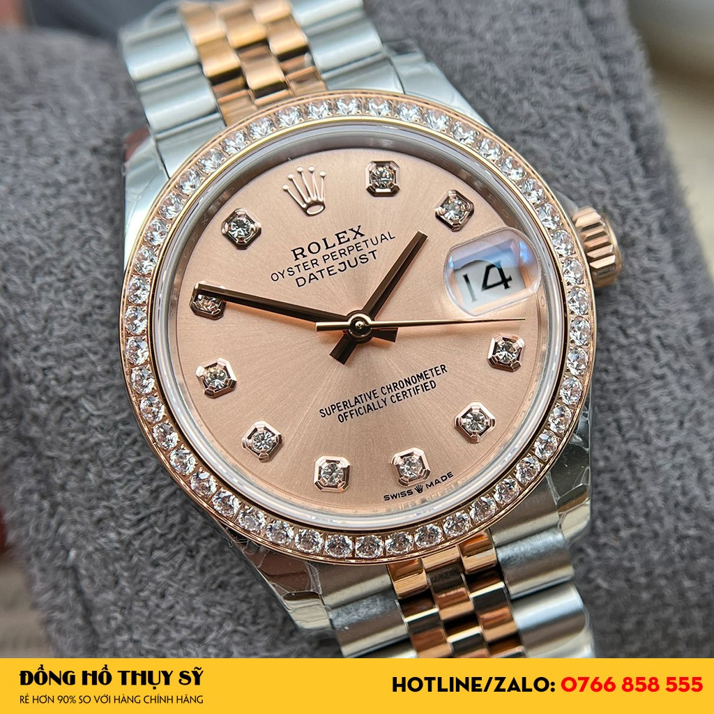 Mẫu Đồng Hồ Rolex Siêu Cấp Datejust 179171 Viền Kim Cương Mặt Số Hồng Cọc Số Kim Cương thiết kế đẹp