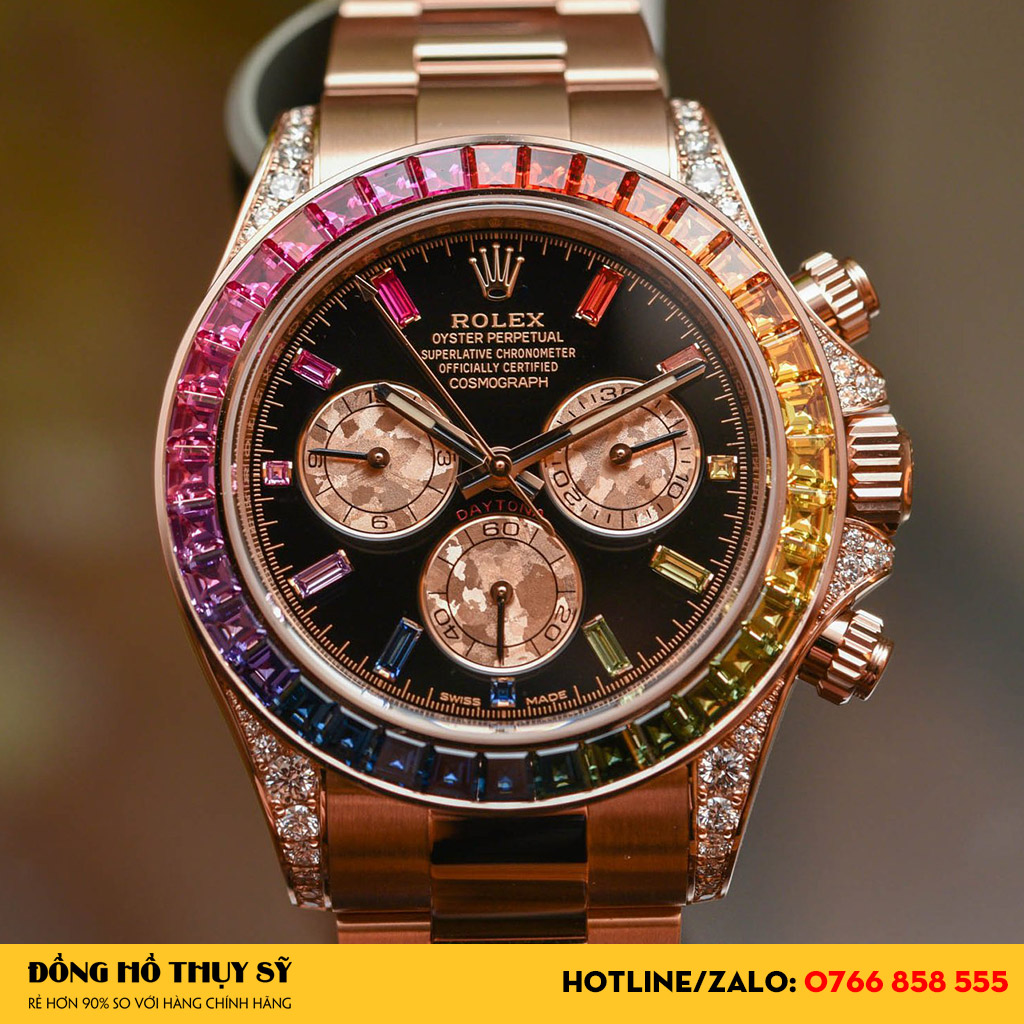 Đồng Hồ Rolex Super Fake Daytona Rainbow Everose Gold 116595 