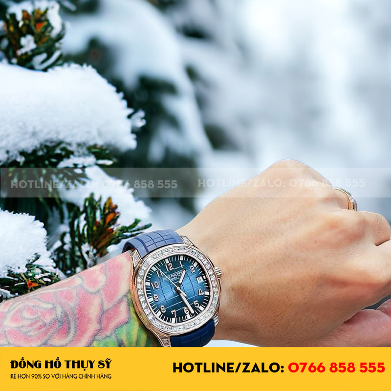 Patek philippe aquanaut 5168g blue độ kim cương moissanite baguette 