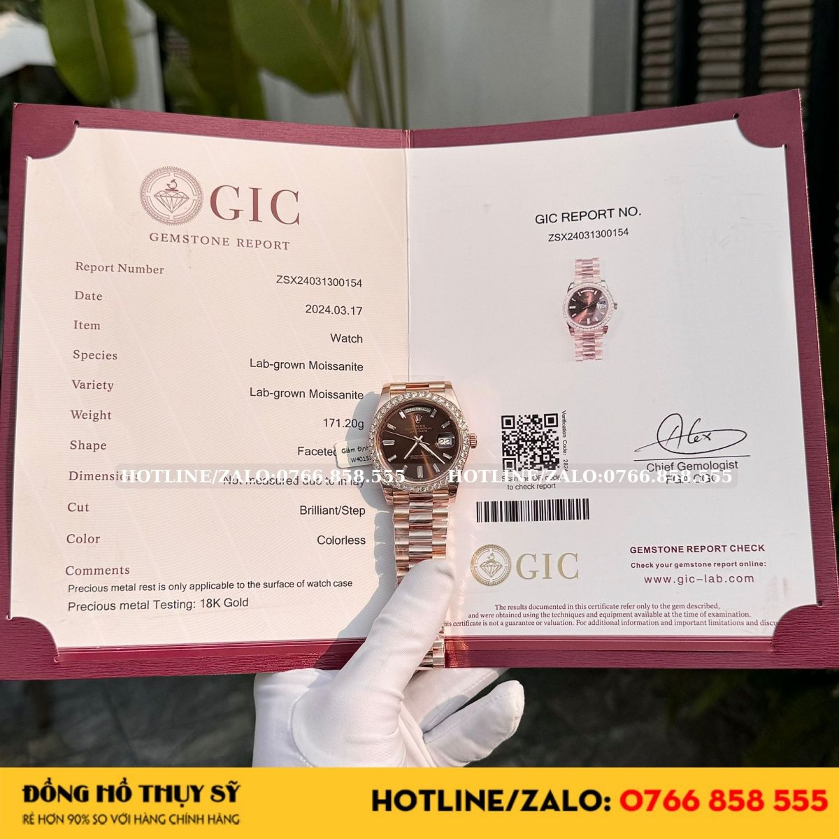 Donghomaythuysi.vn Chuyên cung cấp Đồng Hồ Rolex Daydate 228345RBR Bọc vàng Nặng 176g Độ Viền Kim Cương Moissanite cao cấp