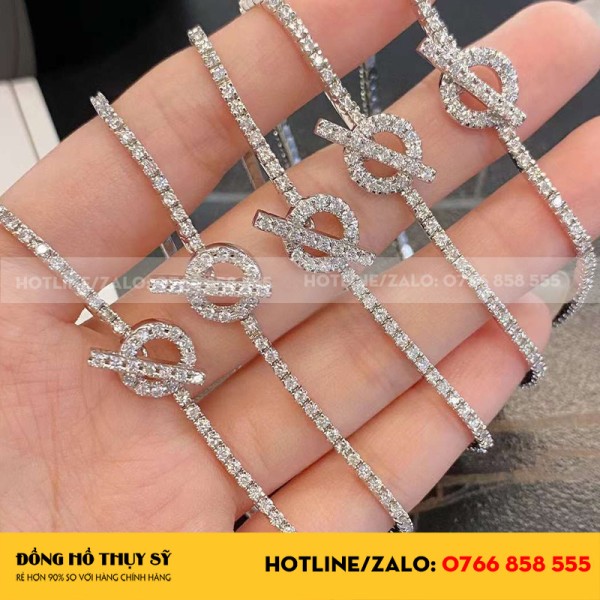 Vòng cổ hermes vàng trắng kim Cương