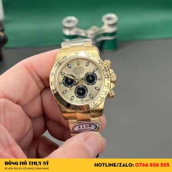Đồng Hồ Rolex Replica Daytona 116508 Mặt Số Vàng Champagne Đen