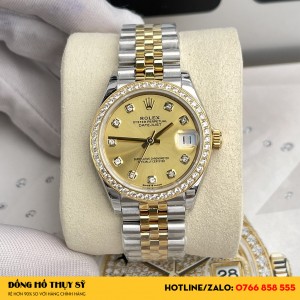 Đồng Hồ Rolex Siêu Cấp 1:1 Lady-Datejust 28 279383RBR Mặt Số Vàng Champagne Nạm Kim Cương